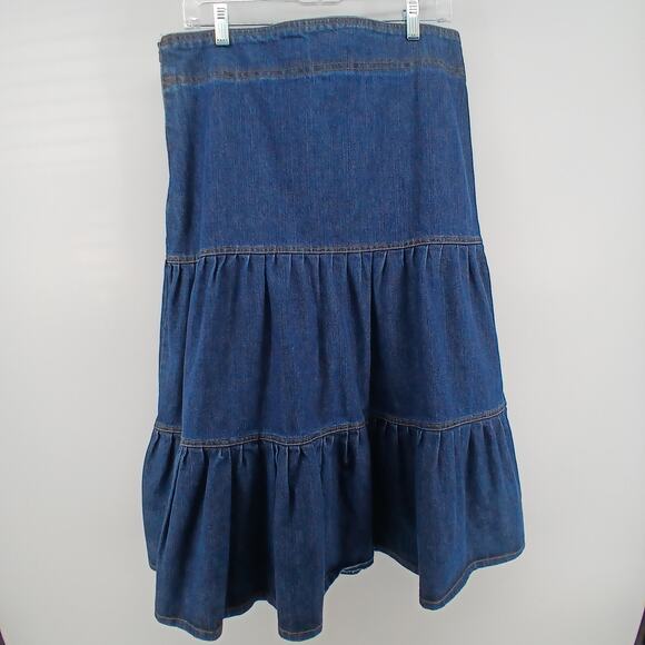 Tiered Denim Midi Skirt Womens X-Large Boho Western Y2K Hippie Country Farm - Picture 4 of 9